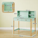 Scrivania per Bambini 5-12 Anni 90x52x105 cm con 3 Ripiani e 2 Cassetti in Legno Verde      