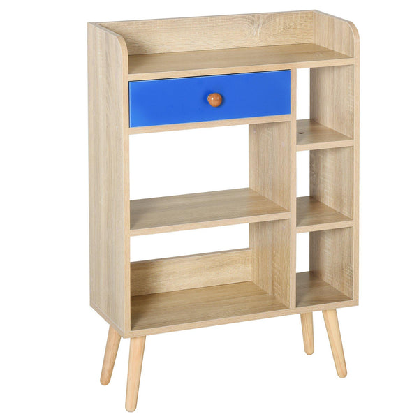 acquista Libreria 5 Ripiani con Cassetto 60x24x86,8 cm in Truciolato Rovere e Blu