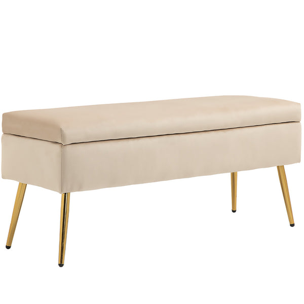 Panca Fondo Letto Imbottita da 30,5L 102x35x43 cm in Tessuto Effetto Velluto Beige acquista
