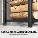 Portalegna da Interno Esterno a 2 Livelli con 3 Ganci 41x30x81cm in Metallo Nero       