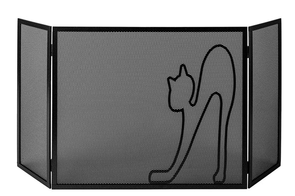 online Parascintille per Camino a 3 Ante Design Gatto 20+60+20x50 cm in Ferro Verniciato Grigio Martellato