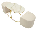 Tavolo da Caffè con 2 Puff Relax 79x45x44 cm in Pino e MDF e Spugna e Poliestere e Metallo      