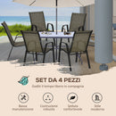 Set 6 Sedie da Giardino in Metallo e Tessuto Marrone