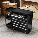 Carrello Portautensili 96x33,5x75 cm con 7 Cassetti Mensola Laterale Staccabile Ruote Capacità 120kg in Acciaio Nero      