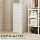 Comò Slim 40x35x109 cm 6 Cassetti Finitura Lucida in MDF Bianco      