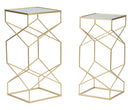 Tavolinetti Glassy Coppia 31,5x31,5x68 cm - 28x28x64 cm in Ferro e Vetro Oro      