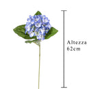Set 8 Ortensia Artificiale con 4 Foglie Altezza 62 cm Blu