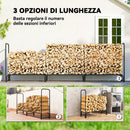 Portalegna Regolabile 300x36x99 cm con Telo Impermeabile in PE e Metallo Nero e Verde Scuro      