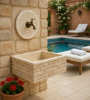 Lavello Rettangolare da Esterno 45x35 cm con Rosone Installazione a Muro in Cemento Mattone Faccia a Vista Meseta Nocciola