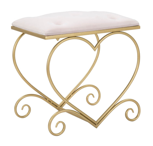 Sgabello Heart Rosa 50x37,5x51,5 cm in Ferro e MDF e Spugna e Poliestere Oro e Crema online
