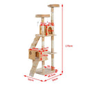 Albero Tiragraffi per Gatti con Due Cucce in Peluche e Sisal Crema 50x50x170 cm 