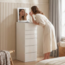 Cassettiera 40x48x110 cm 6 Casetti con Specchio Ribaltabile in MDF Bianco      
