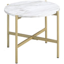 Tavolino da Caffè con Piano d'Appoggio Effetto Marmo Ø55x45 cm Struttura in Metallo Dorato