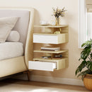 Set di 2 Comodini Sospesi 35x32x22,5 cm con Cassetto e Mensola Aperta Rivestimento in Melamina Bianco e Rovere      