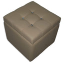 Cubo Pouf Contenitore in Similpelle e Cristalli Renier Beige