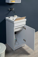 Mobile Lavatoio in Ceramica 1 Anta con Strofinatoio in Legno Massello 45x50x86A cm Grigio Cemento