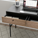 Scrivania da Ufficio Moderna con 2 Cassetti 106x50x77 cm in Acciaio e MDF Nero e Rovere