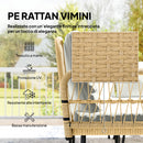 Set 4 Pezzi Salotto da Giardino con 2 Divani 2 Posti Angolari e Tavolino da Caffè in Acciaio e Rattan Legno e Crema      