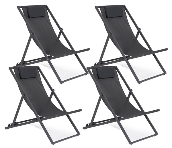 online Set 4 Sedie Sdraio Reclinabile Pieghevole 60.5x101.5x73.5 cm in Alluminio Taylor Grigio Scuro