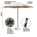 Ombrellone da Giardino Cuba Ø 300x236 cm Struttura in Acciaio e Copertura in Poliestere Tortora      