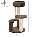 Tiragraffi per Gatti Albero a 3 Livelli Ø40x65 cm in Peluche e Sisal Marrone  
