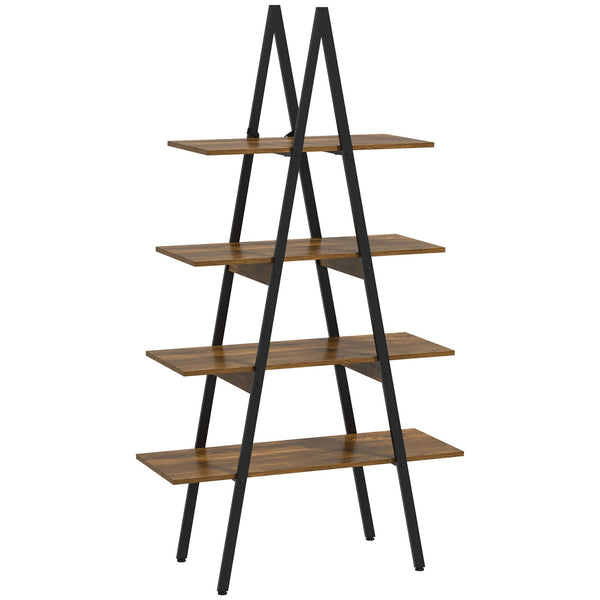 Libreria 4 Livelli a Forma di A 92x38,5x166 cm in Truciolato e Acciaio Marrone Rustico e Nero sconto