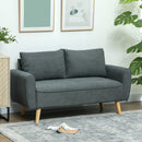 Divano 2 Posti 145x75x78 cm con Cuscini per Schienale  in Tessuto Effetto Lino Grigio  