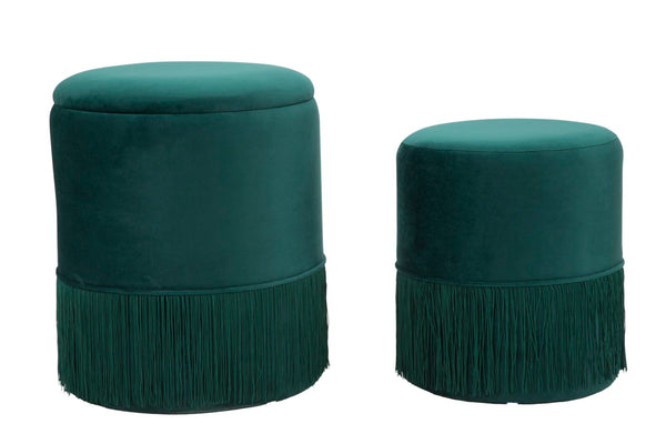 Puff Contenitore Lines Coppia Verde Ø35x42-30x32 cm in Legno e Spugna e in Ferro e Poliestere Verde acquista
