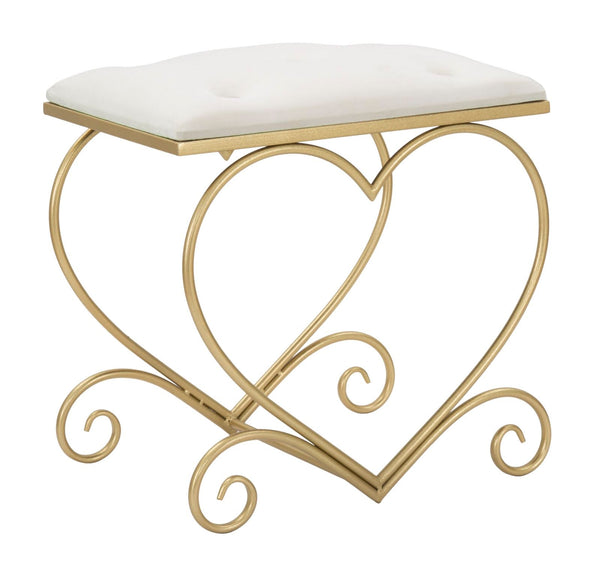 acquista Sgabello Heart Crema 50x37,5x51,5 cm in Ferro e MDF e Spugna e Poliestere Oro e Rosa