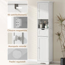 Mobile Colonna Bagno 40x30x170 cm con 2 Armadietti con Sensore Ripiano Aperto e Cassetto in Legno Bianco      