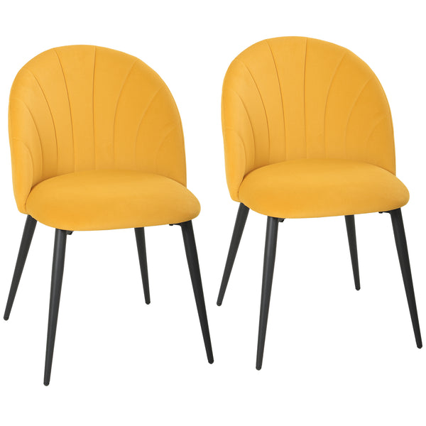 prezzo Set 2 Sedie da Pranzo Imbottite 52x55x79 cm con Schienale a Conchiglia in Velluto Giallo