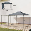 Gazebo da Giardino con Tetto Estensibile 320x320x275 cm con Fori di Drenaggio in Metallo e Poliestere Grigio Scuro      