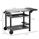Carrello Barbecue con Tavolino Pieghevole 125x65x84 cm in Acciaio Inox Nero