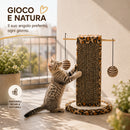 Tiragraffi per Gatti Verticale da 30 cm Graffiatoio Gioco con Palline per Felini in Cartone Ondulato Marrone      