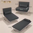 Poltrona Letto Singola 3 in 1 con Schienale Regolabile in 3 Livelli e Cuscino in Tessuto Effetto Lino Grigio      