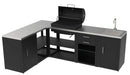 Composizione 6 Moduli Cucina BBQ + Armadietto con Cassetti + Mobile Lavandino + Armadietto con Anta + Unità d'Angolo x 2 Top in Acciaio Inox Nero