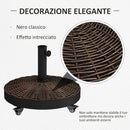Base per Ombrellone Rotonda Ø52x41 cm 4 Ruote con Freni in Acciaio e Resina Bronzo e Nero   