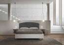 Letto Matrimoniale con Rete e Contenitore Alzata Comoda Struttura Bianco Frassico e Testata in Microfibra Antilia Grigio Varie Misure