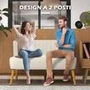 Divano 2 Posti Design Moderno 117x56.5x77 cm Tessuto Effetto Lino e Legno di Caucciù Crema   