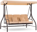 Dondolo Letto 3 Posti da Giardino 192x120x170 cm in Acciaio e Poliestere Beige
