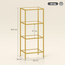 Libreria a 4 Livelli Minimal 40x30x96,5 cm Ripiani in Vetro Temperato Struttura in Metallo Oro  