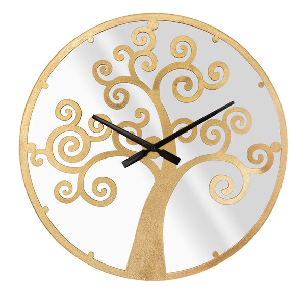 sconto Orologio Oro Tree Ø55x4 cm in Ferro Specchio e MDF Oro