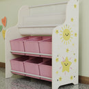Scaffale Portagiochi per Bambini 63x30x71 cm con 6 Cassetti in Tessuto e Libreria a 2 Livelli in Legno e Acciaio Rosa  