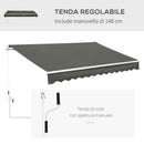 Tenda da Sole Avvolgibile a Parete 3,5x2,5m in Alluminio e Poliestre Grigia