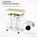 Carrello da Cucina Pieghevole con 2 Sgabelli in MDF  Bianco