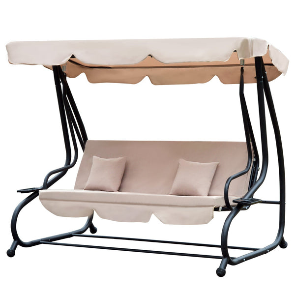 sconto Dondolo 3 Posti da Giardino con Schienale Reclinabile per Funzione Letto Beige