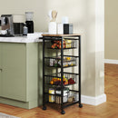 Carrello da Cucina 49,5x31x91 cm con 4 Cestini Estraibili in Acciaio e Legno Rovere e Nero  
