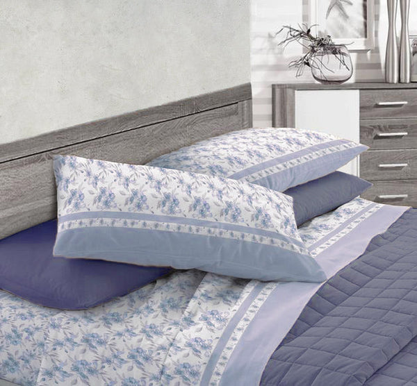 sconto Set Lenzuola in Cotone Sopra Sotto e Federe Cober Fioretto Azzurro Varie Misure