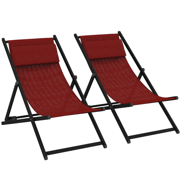 acquista Set 2 Sedie Sdraio Pieghevoli in Alluminio 100x60x85 cm Rex Rosso