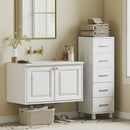 Cassettiera a 5 Cassetti 30x30x95 cm Piedini Regolabili in Legno FSC Bianco      